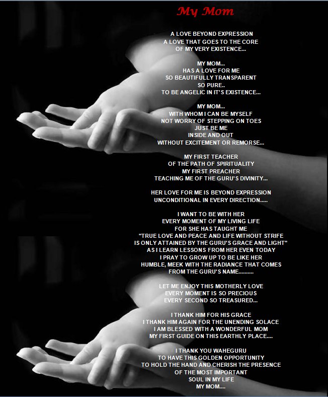 your mom love quotes poem Mom SikhNet Vaninder by My Kaur a  ~