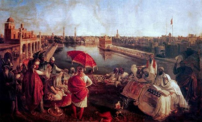 Ranjit_Singh_at_Harmandir_Sahib_-_August_Schoefft_-_Vienna_1850_-_Princess_Bamba_Collection_-_Lahore_Fort.jpg