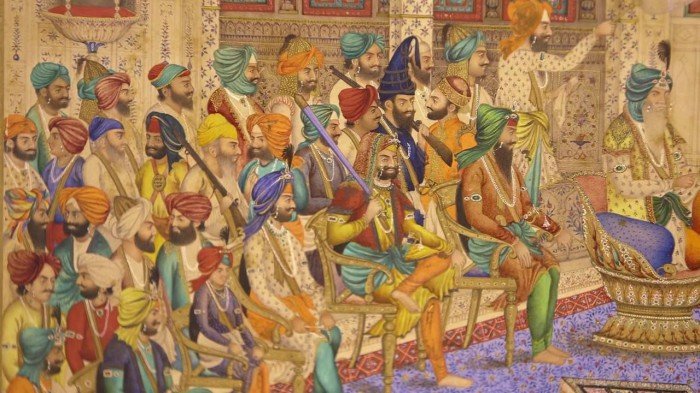 Detail of miniature depicting the court of Maharaja Ranjit Singh
