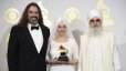  Adam Berry, Gurujas Khalsa and Hari Jiwan Singh Khalsa of the musical group White Sun after winning the award in Los Angeles. (AP File Photo)